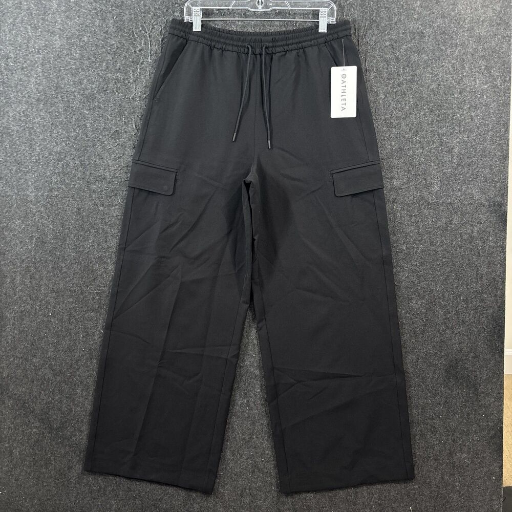 Athleta Promenade Cargo Pants Women's Medium Black Wide Leg Elastic Waist Travel